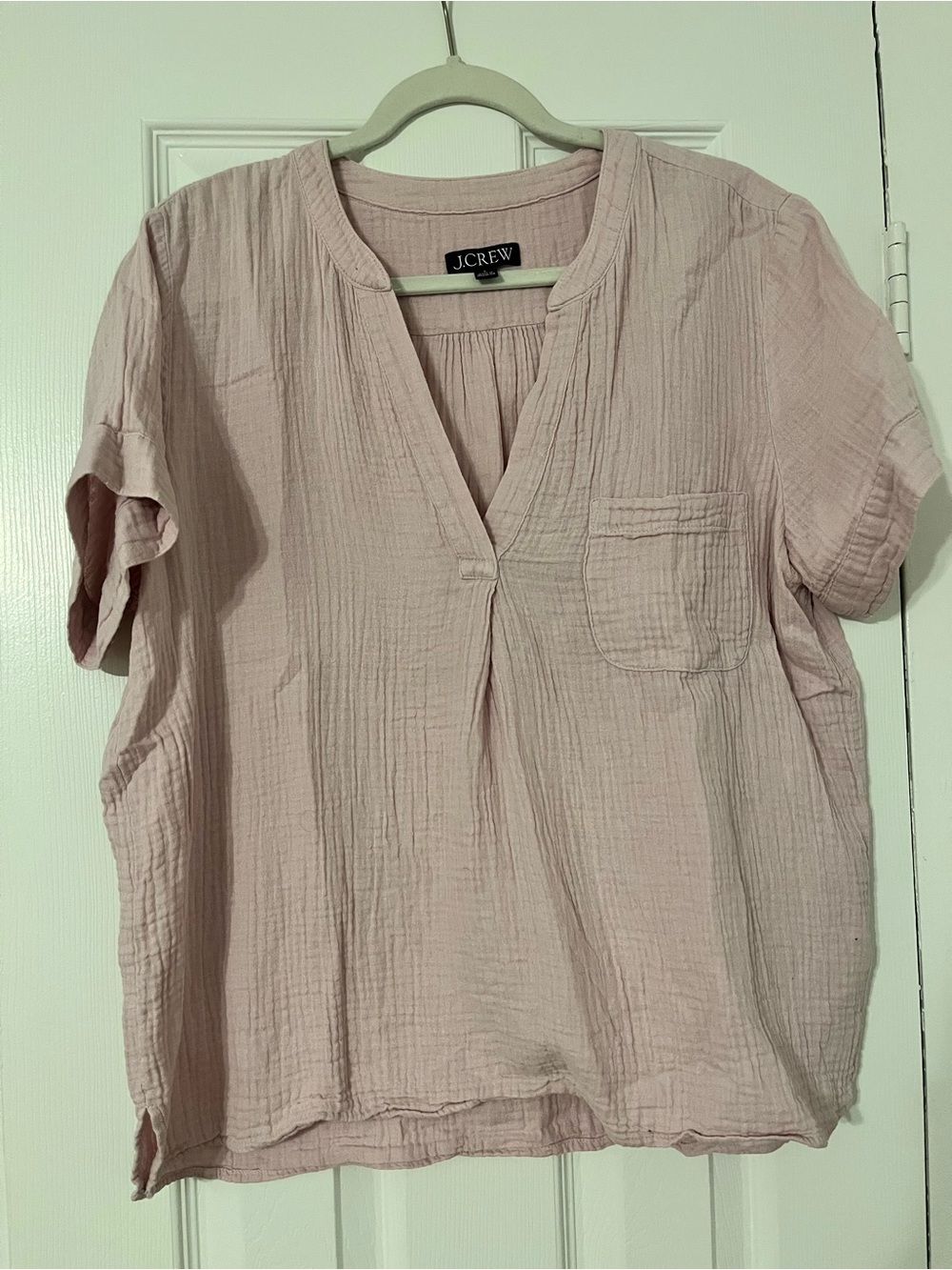J. Crew Soft Blush Pink Gauze V-Neck Pocket Top